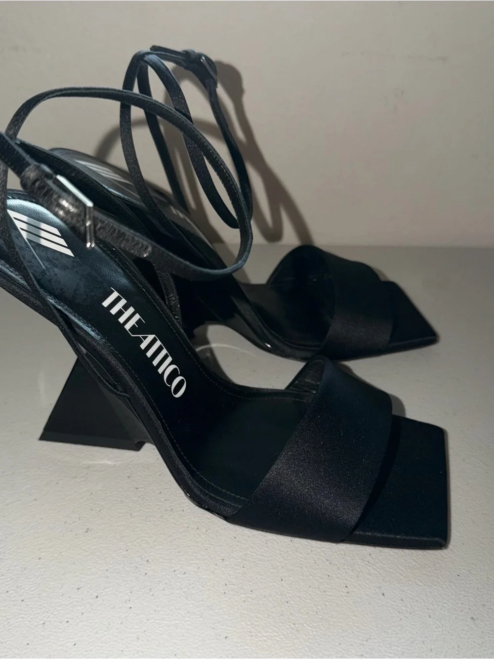 The Attico Women's Black Cheope Satin Wedge Sandal Shoes